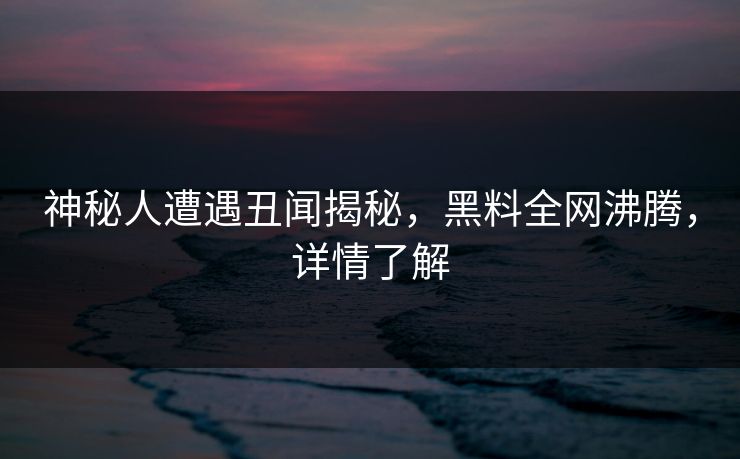 神秘人遭遇丑闻揭秘，黑料全网沸腾，详情了解  第1张