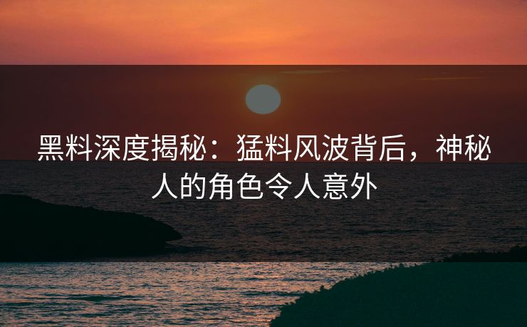 黑料深度揭秘：猛料风波背后，神秘人的角色令人意外  第1张