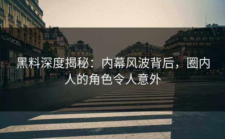黑料深度揭秘：内幕风波背后，圈内人的角色令人意外  第1张