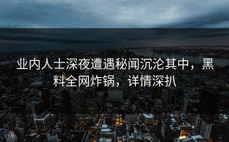 业内人士深夜遭遇秘闻沉沦其中，黑料全网炸锅，详情深扒